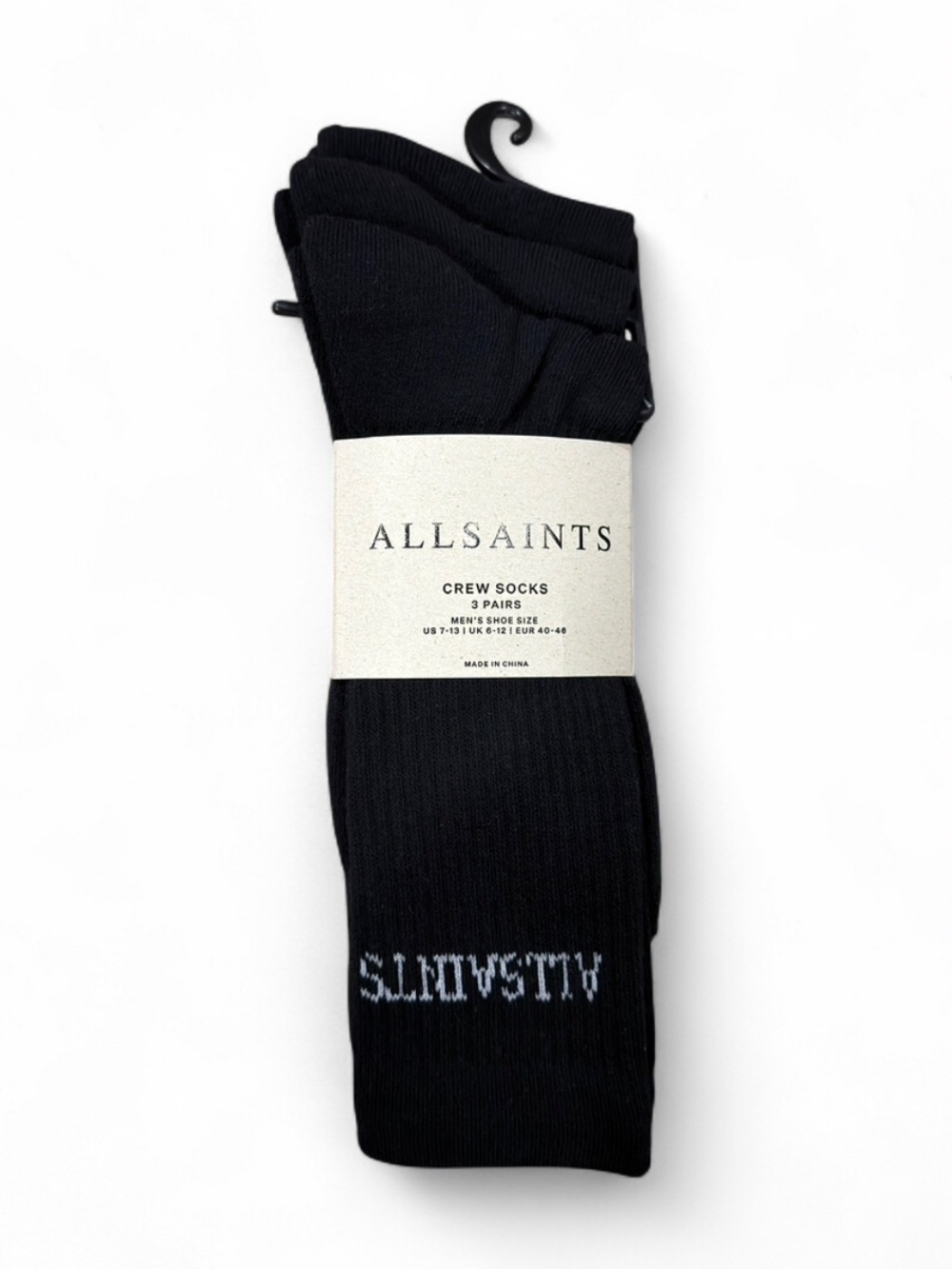 AllSaints 3-Pairs Black Crew Socks (NWT)